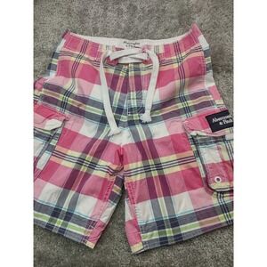 Abercrombie & Fitch Men's XS Plaid Cargo Swim Board Shorts Blue Pink Green White